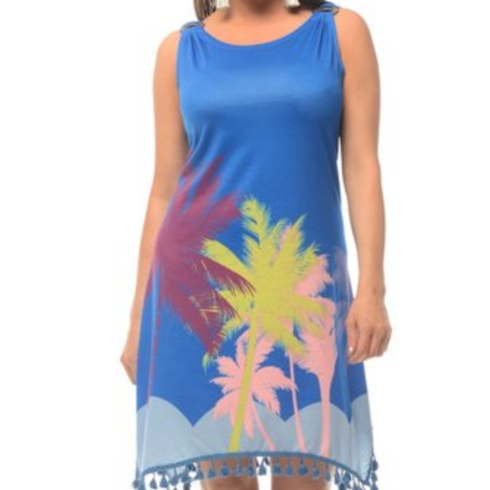 Shoreline Blue Bottom Fringe Swim Coverups